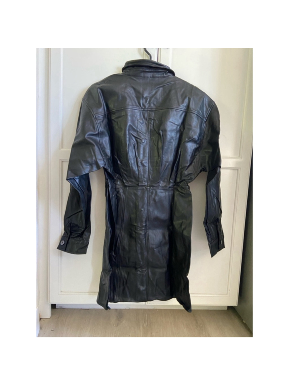 Free People NWT Size 10 Black Faux Leather Shirt Dress Western Moto - Picture 6 of 11